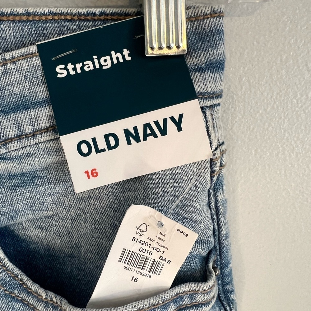 Old Navy Girls Sz 16 Blue Jeans Straight Ankle Built in Flex Adjustable Waist - Picture 7 of 14